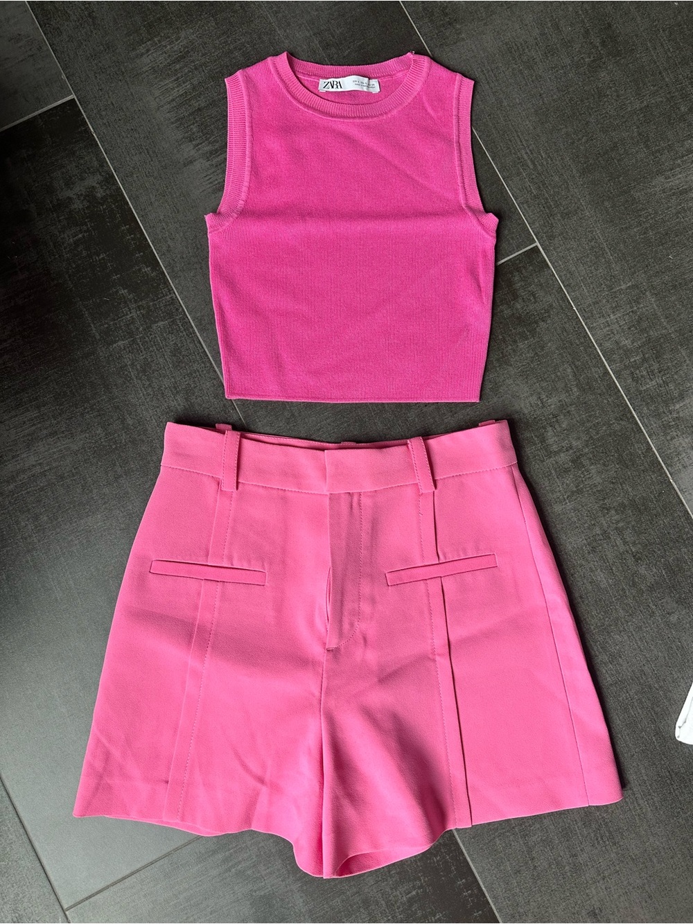 Zara Pink set crop top with High-Waist Tailored Shorts